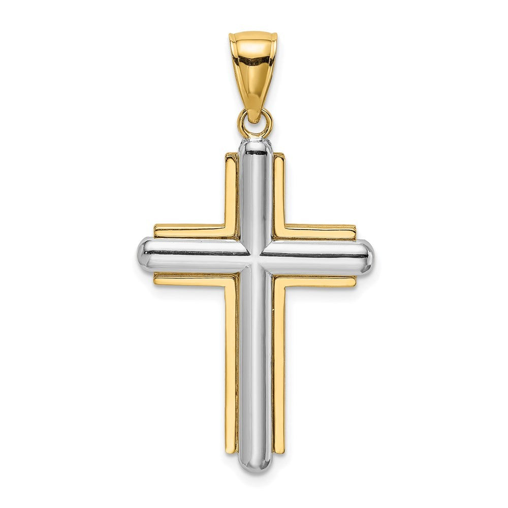 14K Two-Tone Gold Beveled Cross Charm