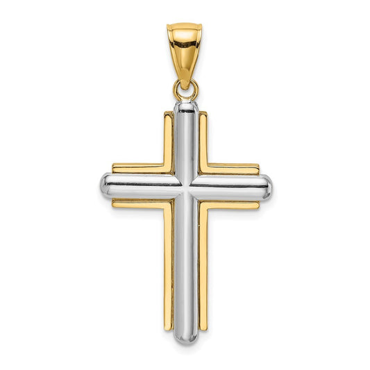 14K Two-Tone Gold Beveled Cross Charm