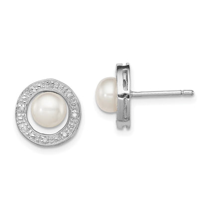 Sterling Silver Rhodium 6mm FW Cultured Pearl & Diamond Ear