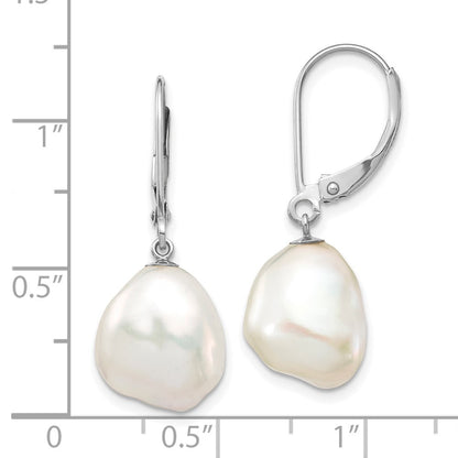 14k White Gold 10x13mm White Keshi Freshwater Cultured Pearl Dangle Earrings