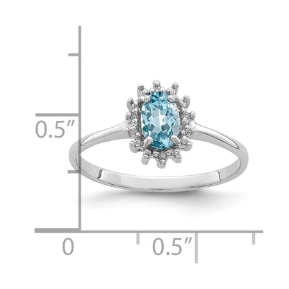 Sterling Silver Rhodium Light Swiss Blue Topaz Diamond Ring Size 8