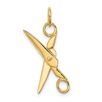 14k Yellow Gold 3D Moveable Scissors Charm Pendant for Women