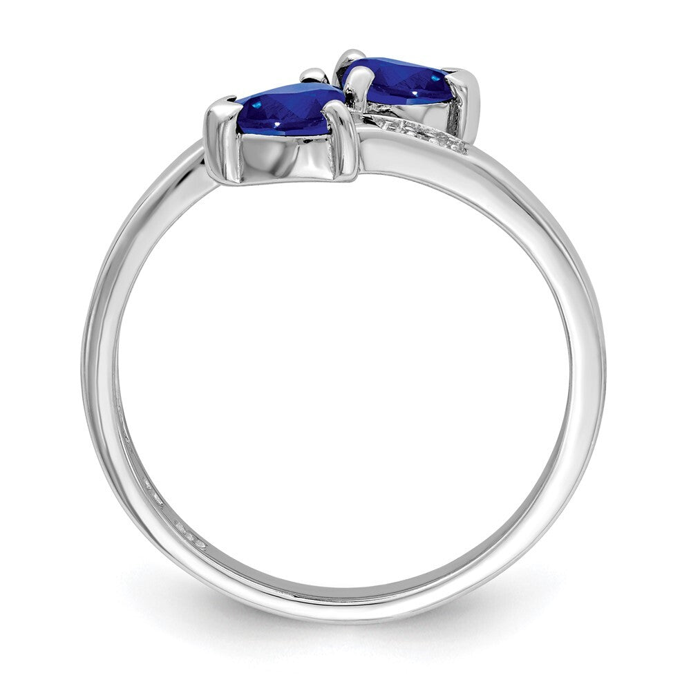 Sterling Silver Rhodium-plated Dark Sapphire & Diamond Heart Ring Size 7