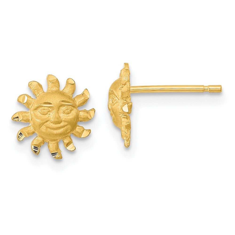 14k Yellow Gold Satin Diamond-cut Sun Stud Earrings Gift for Women