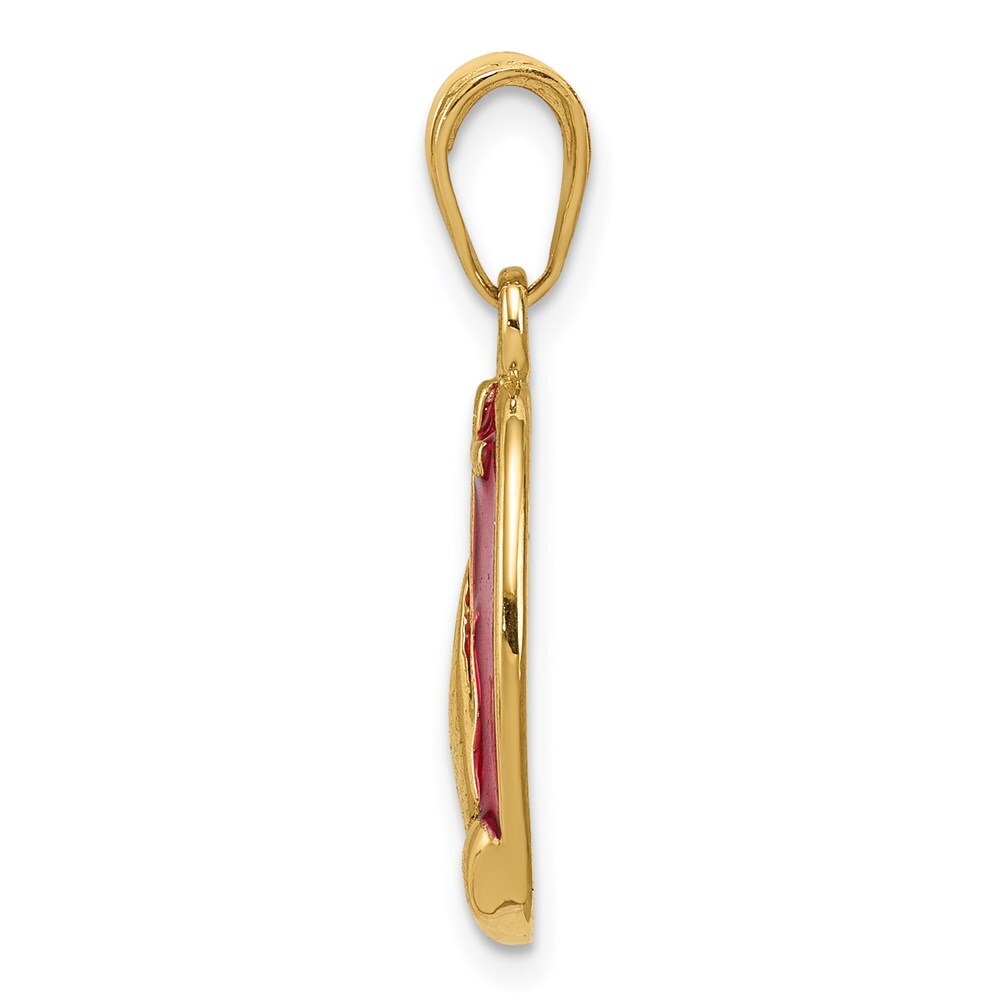 14k Yellow Gold Red Enamel Praying Hands and Cross Pendant for Women