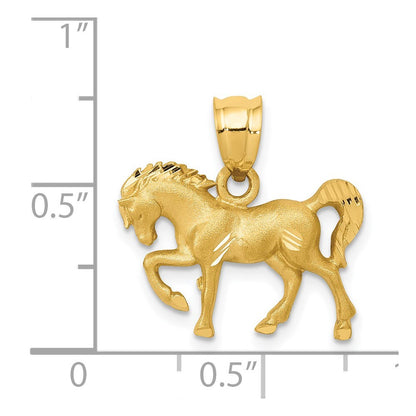 14k Yellow Gold Satin Diamond-cut Horse Pendant for Women