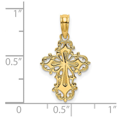 14k Yellow Gold Cut-Out Delicate Cross Charm Pendant for Women