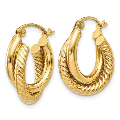 14k Yellow Gold Polished Twisted Double Hoop Earrings Gift for Women