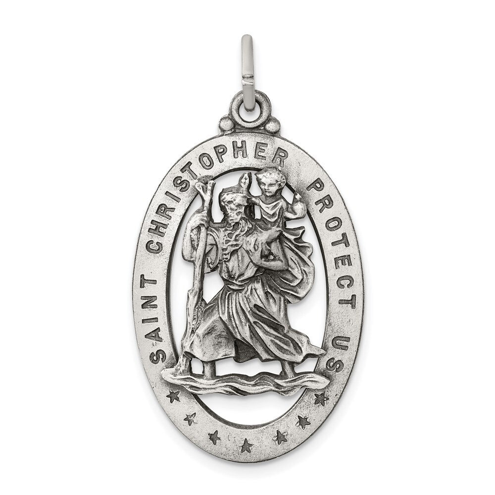 Sterling Silver Antiqued St. Christopher Medal Pendant