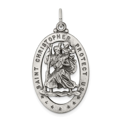 Sterling Silver Antiqued St. Christopher Medal Pendant