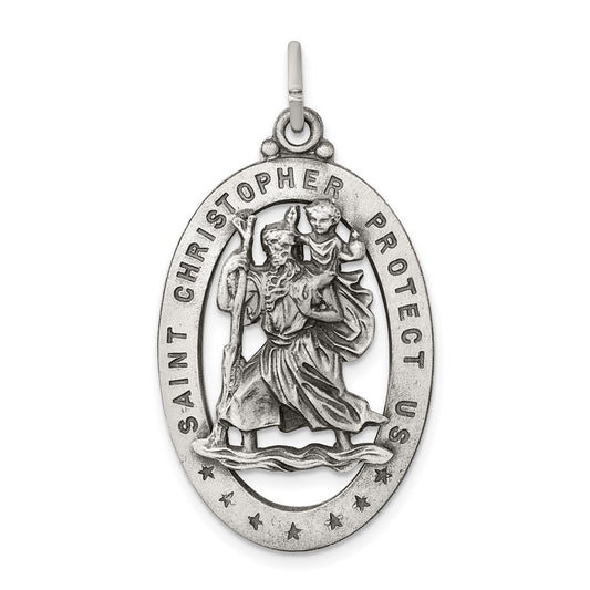Sterling Silver Antiqued St. Christopher Medal Pendant