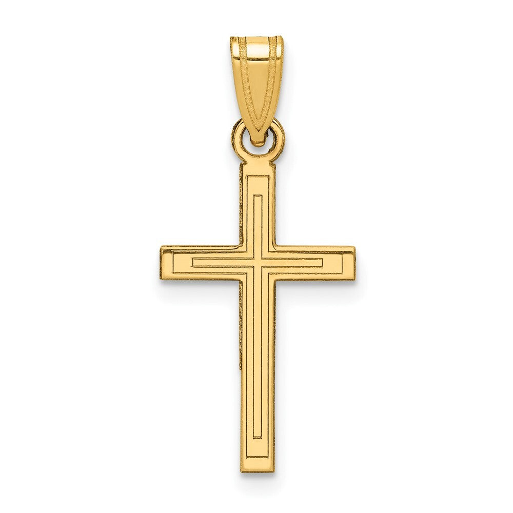 14k Yellow Gold Solid Laser Etched Cross Pendant for Women