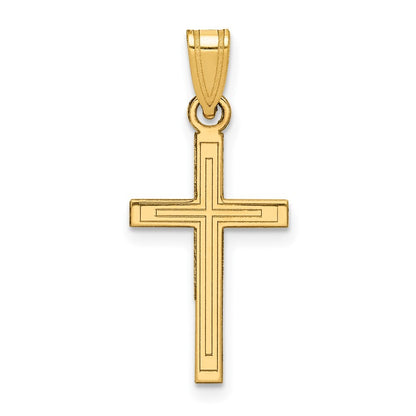 14k Yellow Gold Solid Laser Etched Cross Pendant for Women