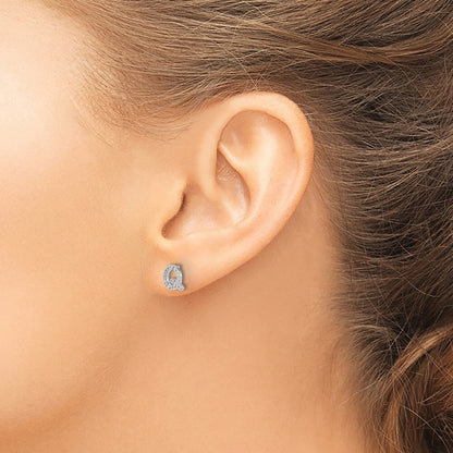 14k White Gold Diamond Initial Q Stud Earrings Gift for Women