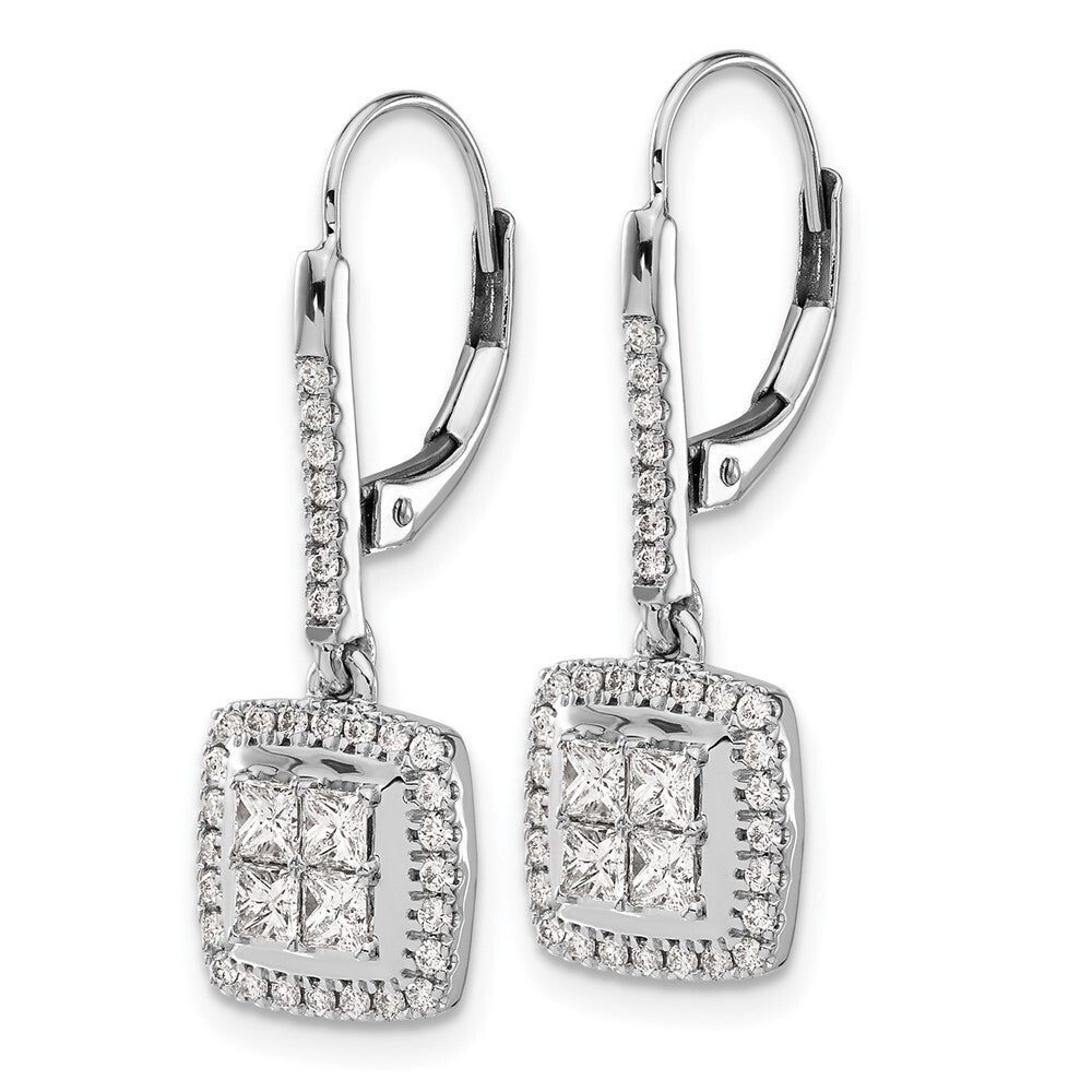 14k White Gold Diamond Cluster Leverback Drop & Dangle Earrings