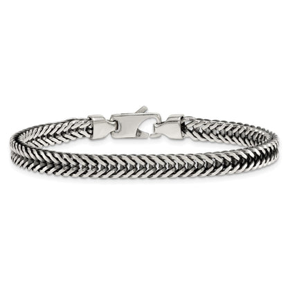 Sterling Silver Antiqued Polished 6mm Wheat Chain Bracelet 8 inch Bracelet