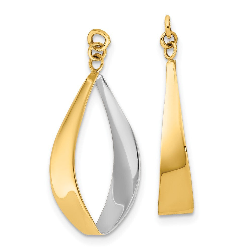 14k Yellow Gold Polished & Rhodium Reversible Dangle Earring Jackets