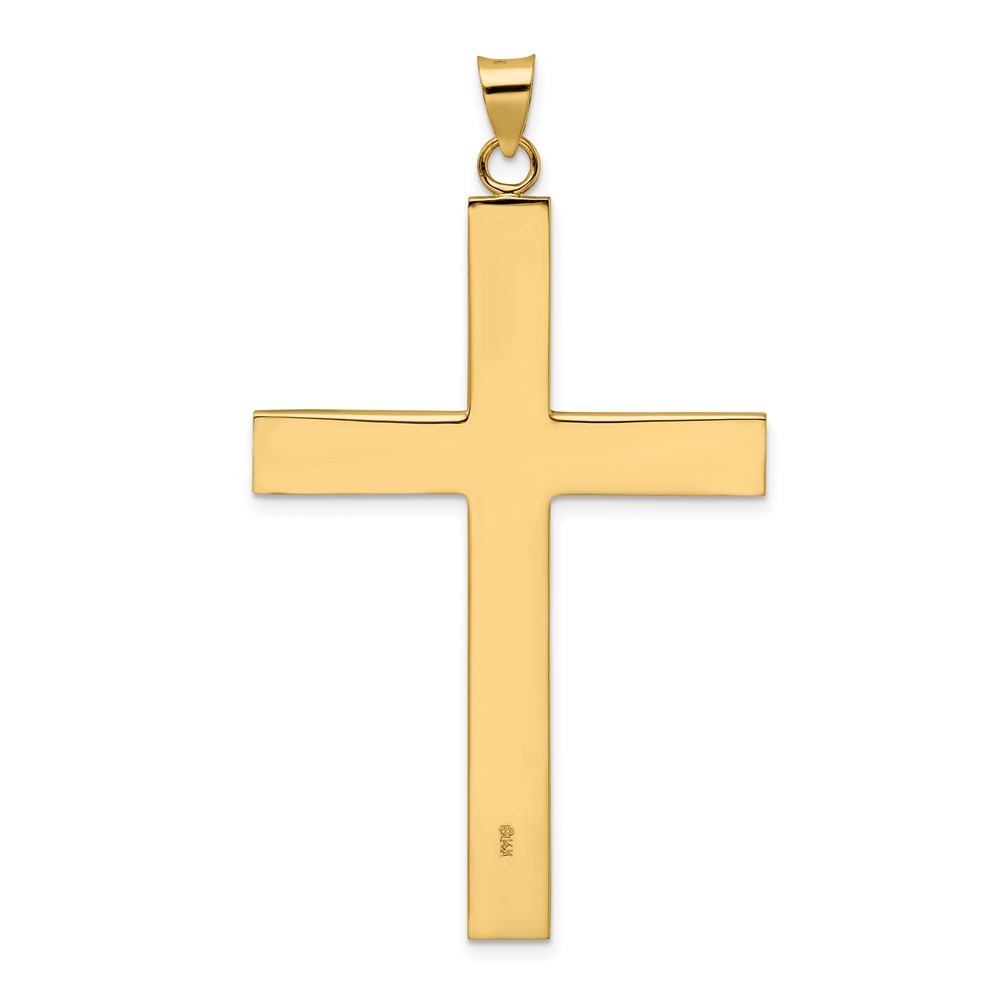 14k Yellow Gold Polished and Line Design Solid Cross Pendant