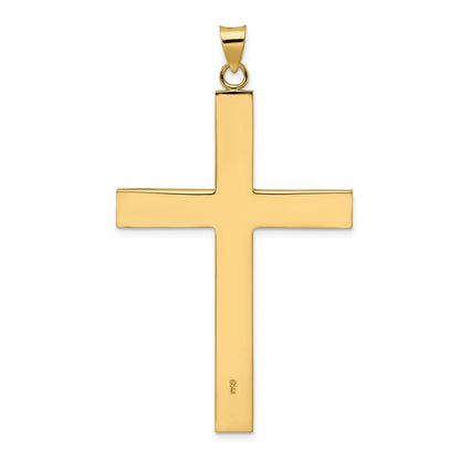 14k Yellow Gold Polished and Line Design Solid Cross Pendant