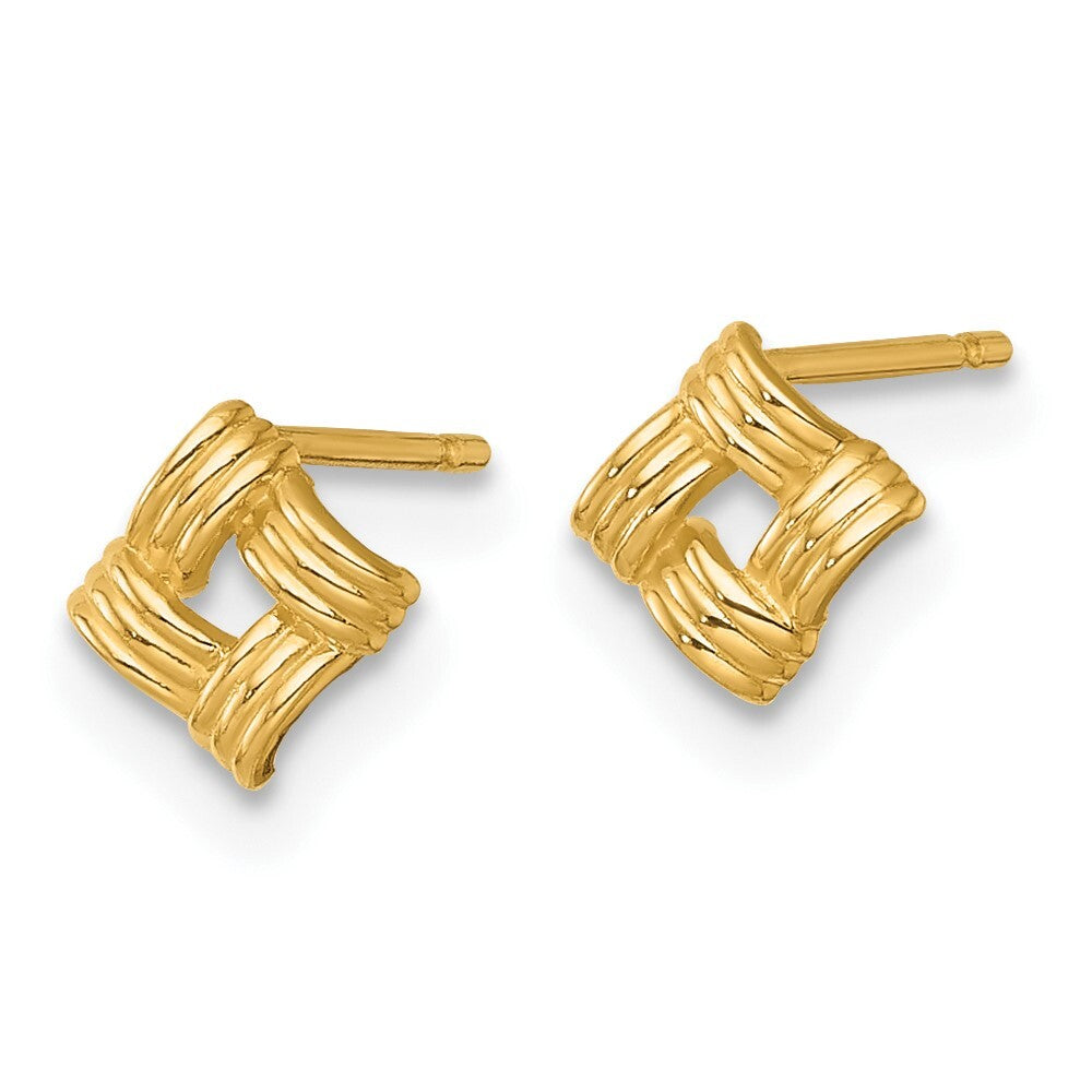 14k Yellow Gold Polished Woven Square Stud Earrings Gift for Women