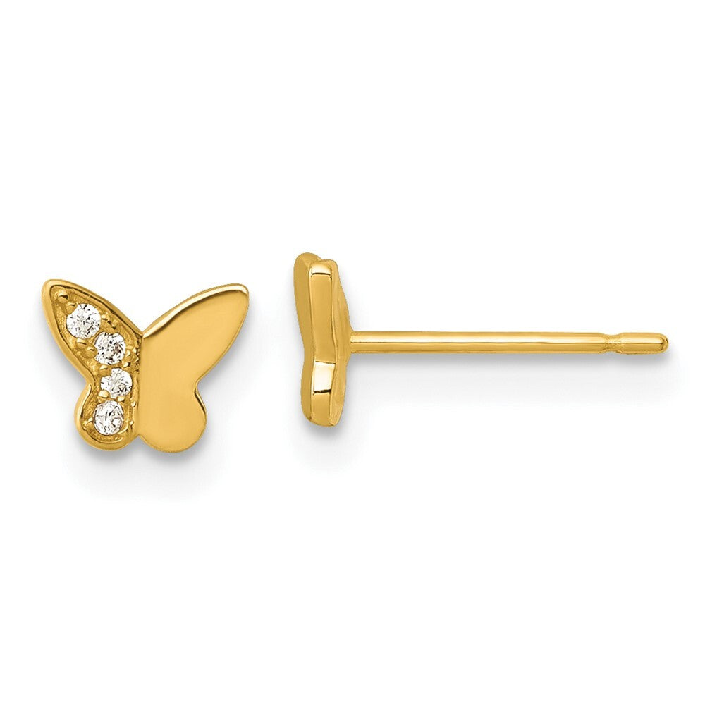 14k Yellow Gold Polished Cubic Zirconia Butterfly Stud Earrings Gift for Women
