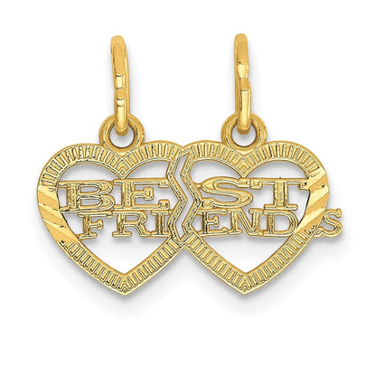 14k Yellow Gold Double Heart BEST FRIENDS 2-Piece Break-apart Charm