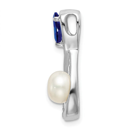 14k White Gold Sapphire FWC Pearl Diamond Infinity Chain Slide