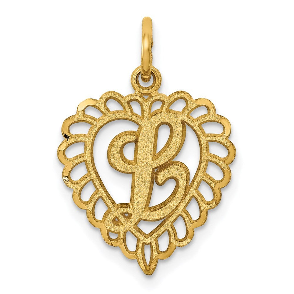 14k Yellow Gold Heart Letter L Charm