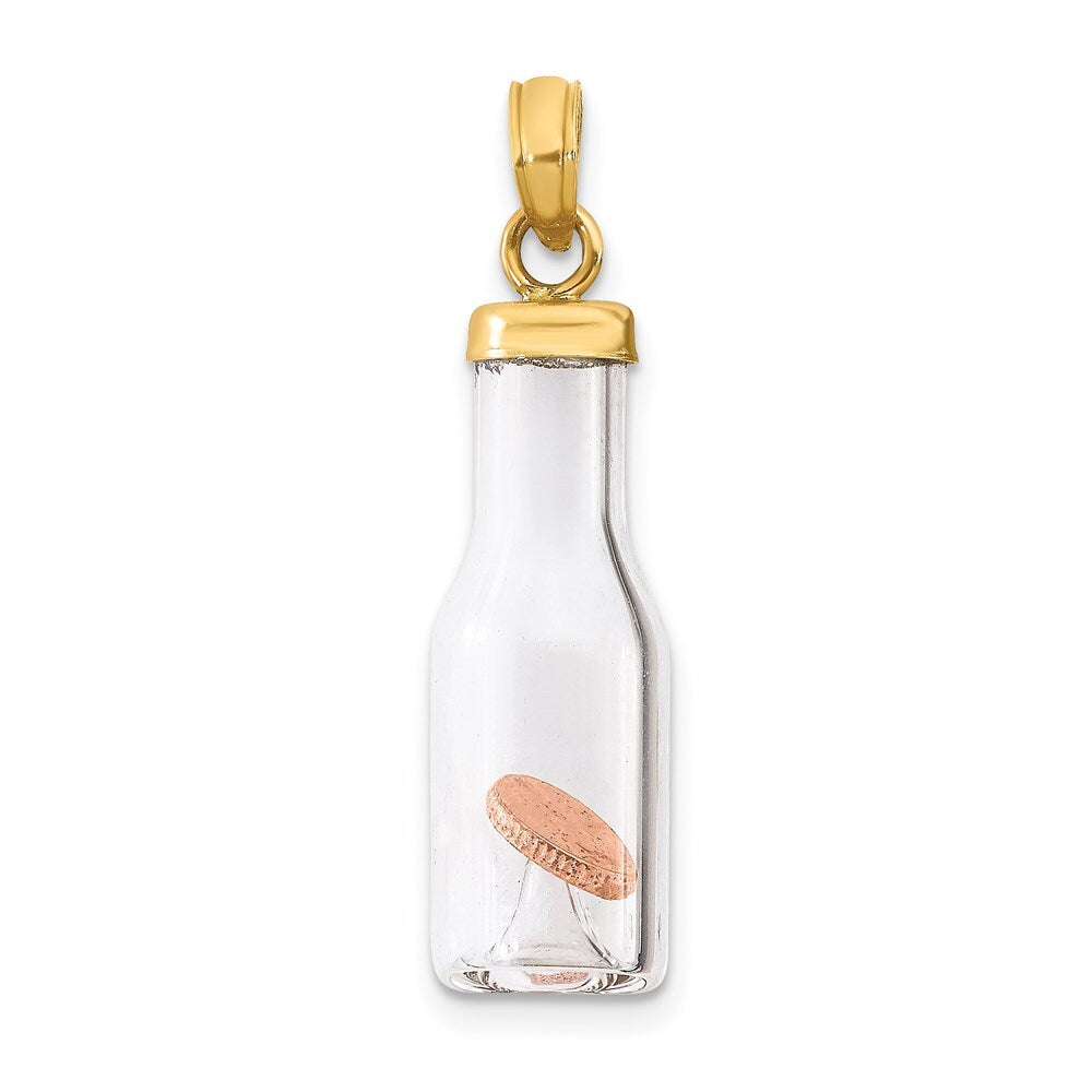 14k Yellow Gold 3-D Mini Penny in Glass Bottle Pendant