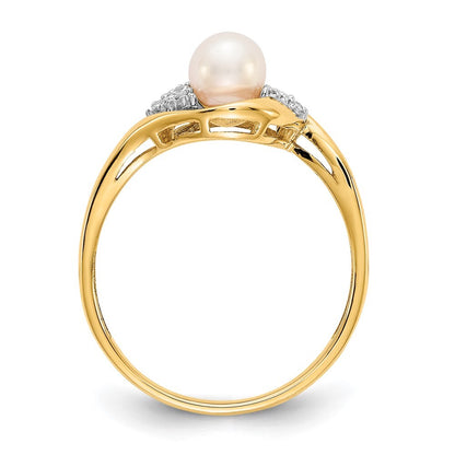 14K Yellow Gold FW Cultured Pearl and Diamond Ring