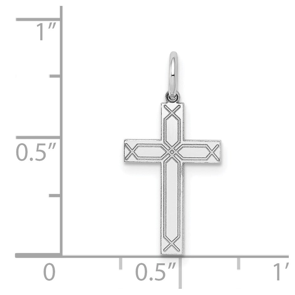 14k White Gold Laser Designed Cross Charm Pendant for Women
