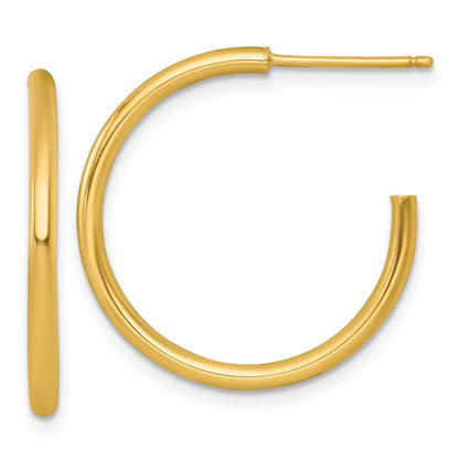 14k Yellow Gold Polished 2.0 x 25mm Tube C-Hoop Earrings