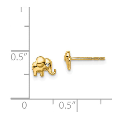 14k Yellow Gold Cubic Zirconia Accent Elephant Stud Earrings Gift for Women