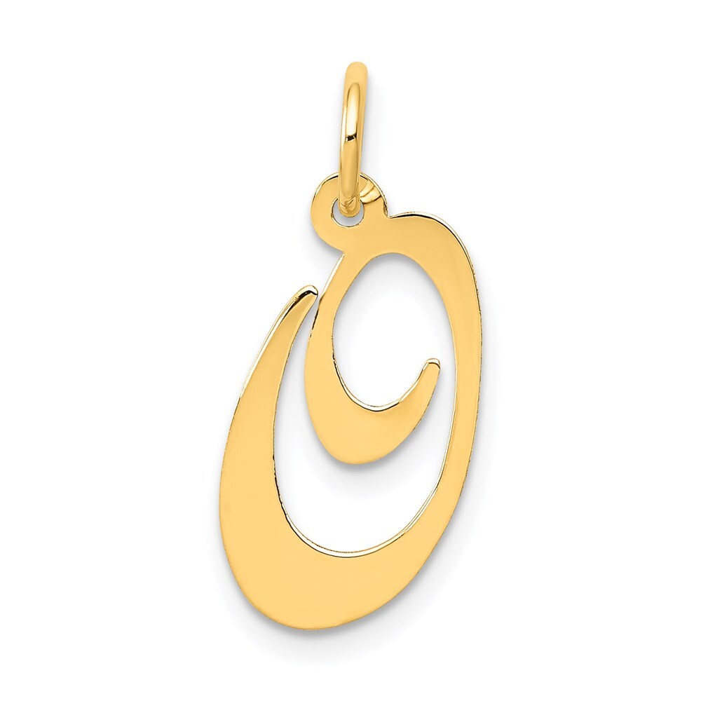 14k Yellow Gold Medium Fancy Script Letter O Initial Charm Pendant for Women