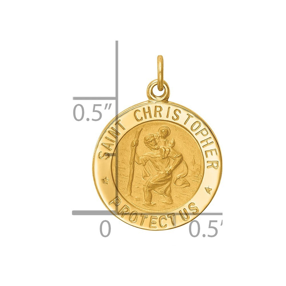 14k Yellow Gold Solid Polished/Satin Small Round St. Christopher Medal Pendant