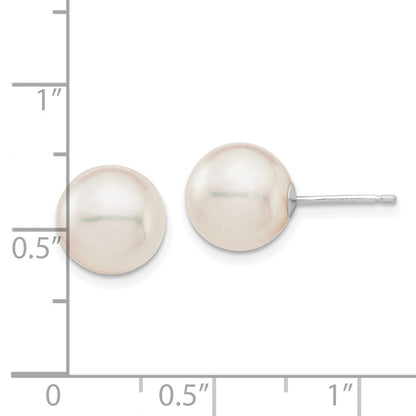 14k White Gold 9-10mm White Round Akoya Saltwater Cultured Pearl Stud Earrings