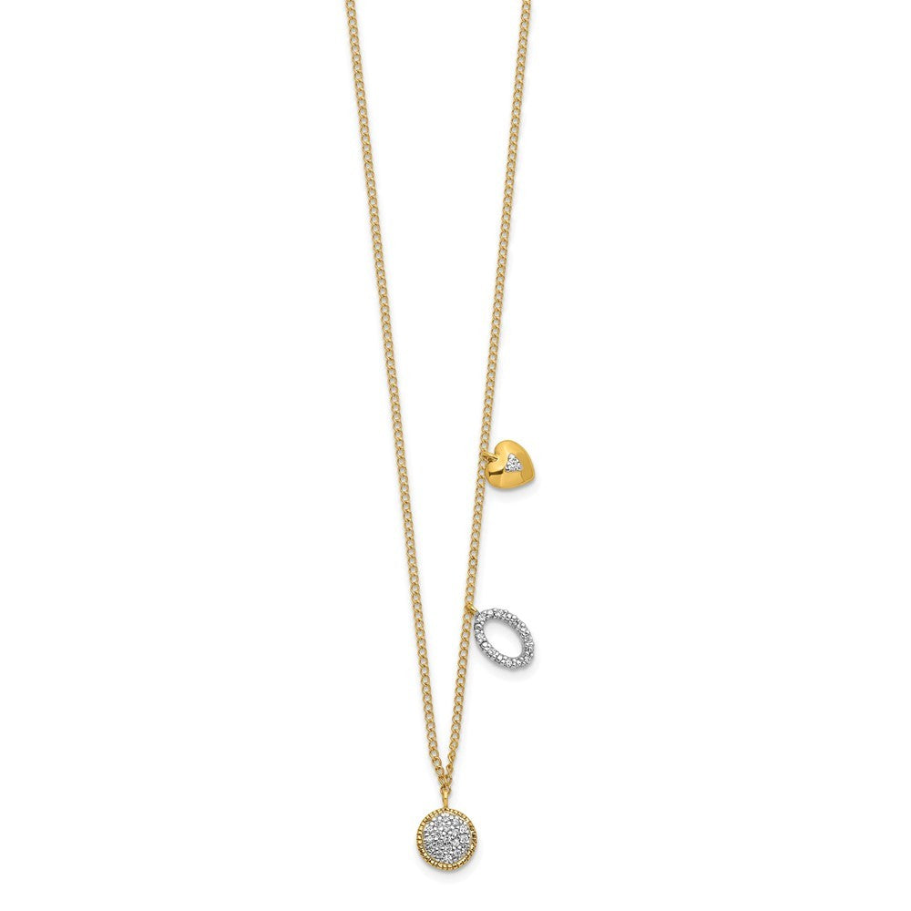 14k Yellow Gold Diamond Two Circle and Heart 18 inch Necklace