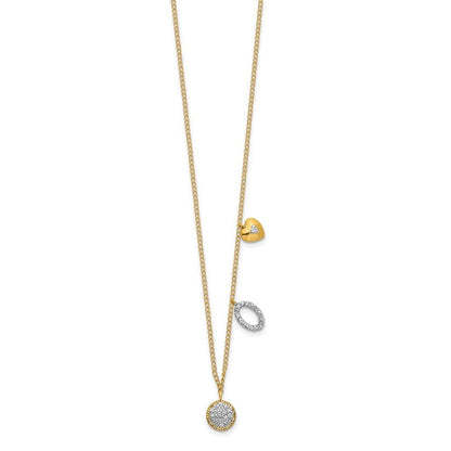 14k Yellow Gold Diamond Two Circle and Heart 18 inch Necklace