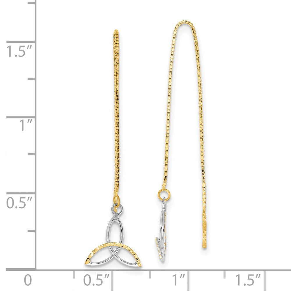 14k Yellow Gold w/Rhodium Diamond-Cut Box Chain Celtic Knot Threader Earrings