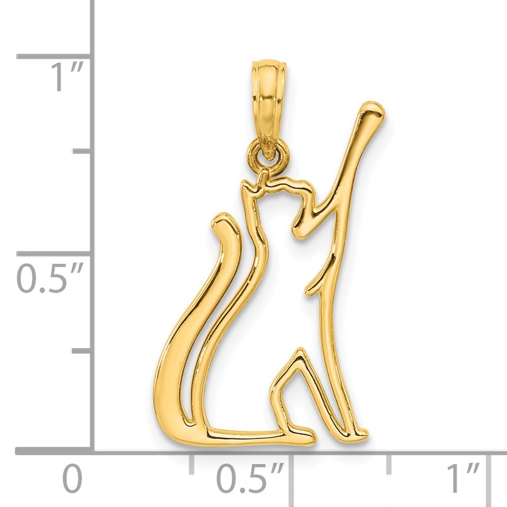 14k Yellow Gold Polished Cat Reaching Pendant for Women