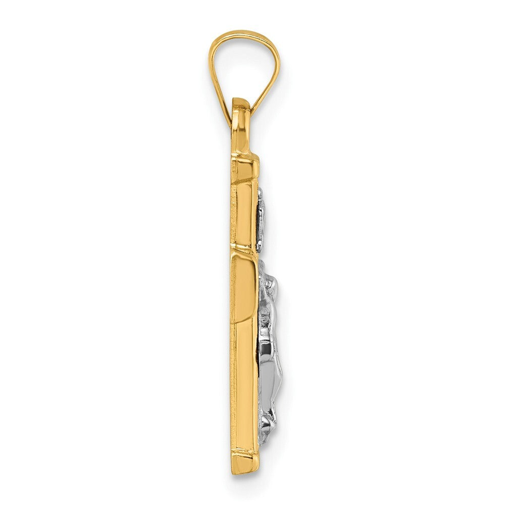 14k Two-tone Gold  White Rhodium Polished INRI Crucifix Cross Pendant