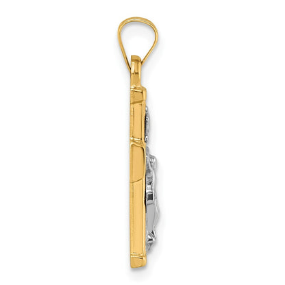 14k Two-tone Gold  White Rhodium Polished INRI Crucifix Cross Pendant