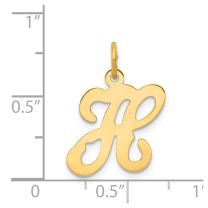 14k Yellow Gold Script Letter H Initial Charm Pendant for Women