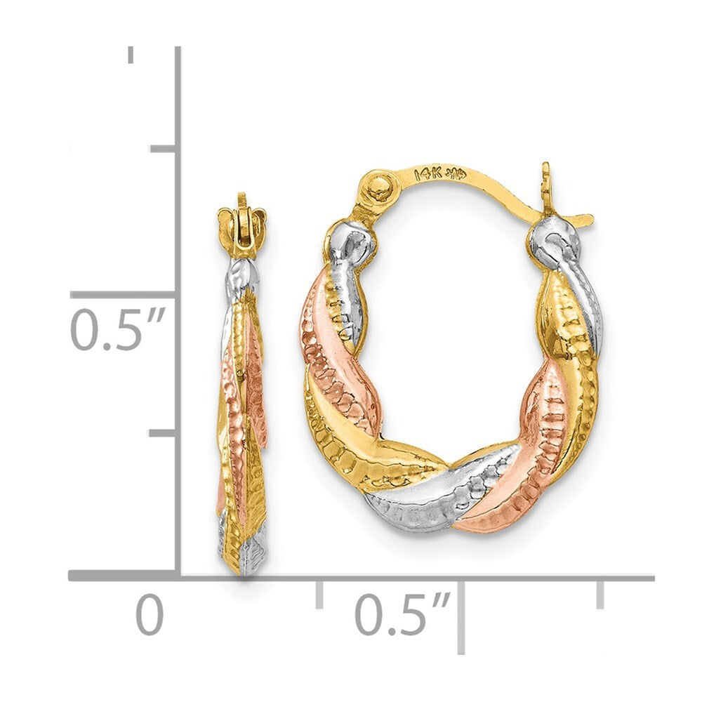14k Yellow Gold & White and Rose Rhodium Hollow Scalloped Hoop Earrings