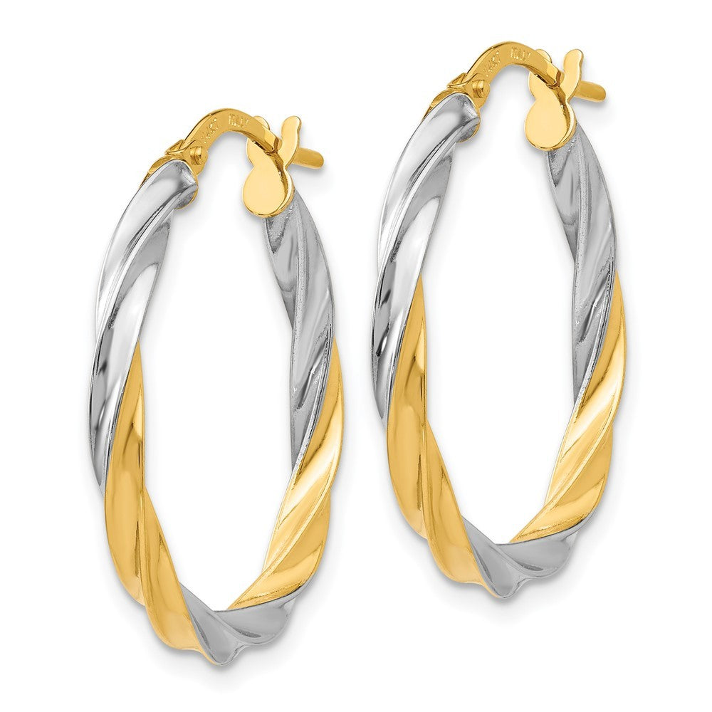 14k Yellow Gold & Rhodium Twisted Hoop Earrings