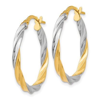 14k Yellow Gold & Rhodium Twisted Hoop Earrings