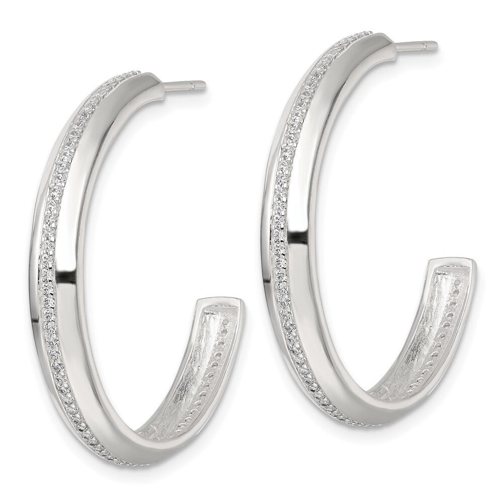 Sterling Silver Polished 4.75mm Cubic Zirconia Post C-Hoop Earrings