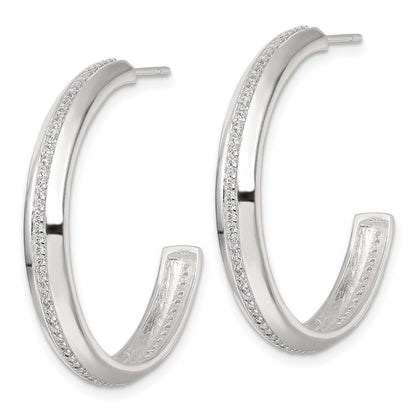 Sterling Silver Polished 4.75mm Cubic Zirconia Post C-Hoop Earrings
