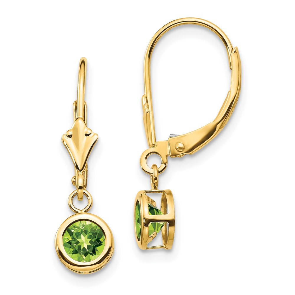 14k Yellow Gold 5mm Peridot Leverback Drop & Dangle Earrings
