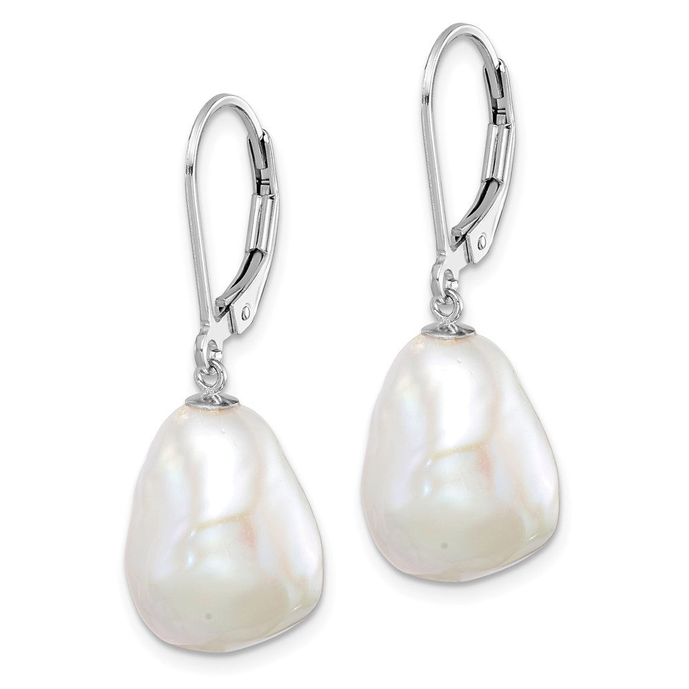 Sterling Silver 11-12mm Keshi Freshwater Cultured Pearl Dangle Earrings
